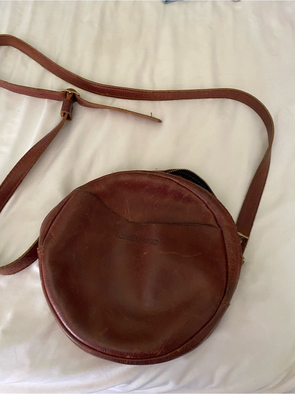 Round Brown Portland Leather Crossbody Bag